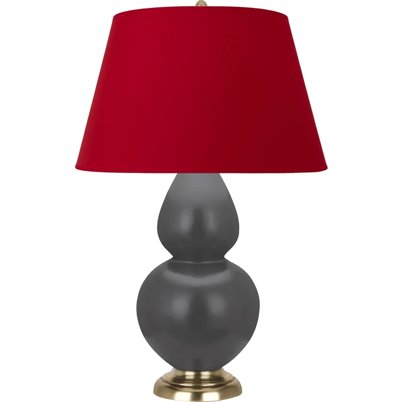 Double Gourd 31 inch 150 watt Matte Ash Glazed Ceramic with Antique Brass Table Lamp Portable Light in Rose Red with Ink Black