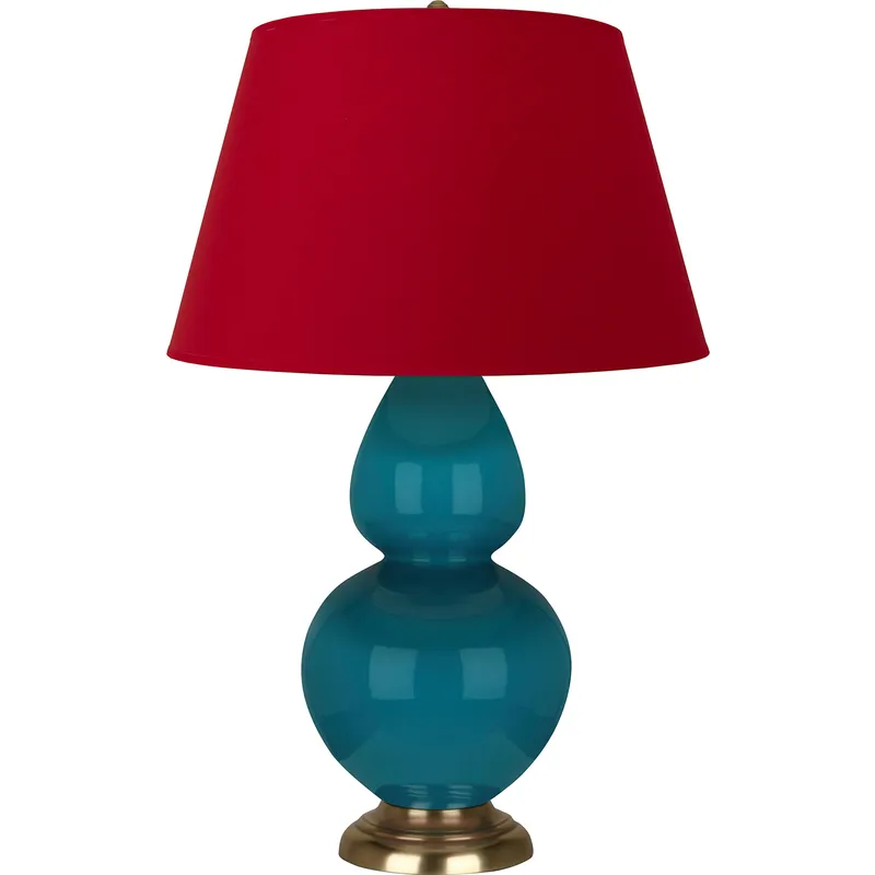 Double Gourd 31 inch 150 watt Peacock Glazed Ceramic Table Lamp Portable Light in Rose Red with Ink Black