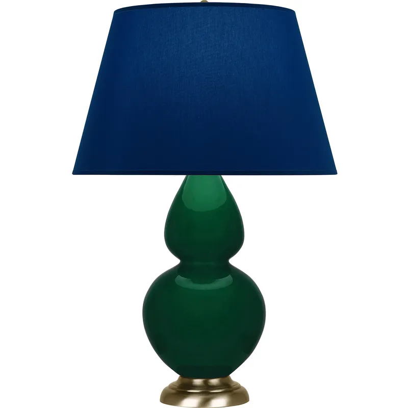 Double Gourd 31 inch 150 watt Jungle Glazed Ceramic with Antique Natural Brass Table Lamp Portable Light in Navy with Gray