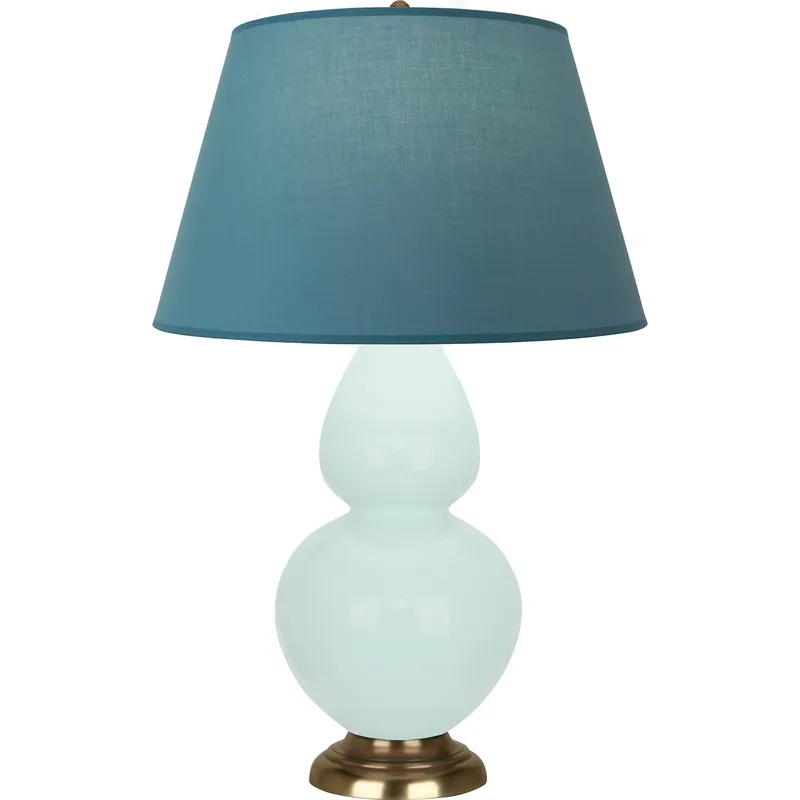 Double Gourd 31 inch 150 watt Mint with Antique Brass Table Lamp Portable Light in Bright Blue with Gray