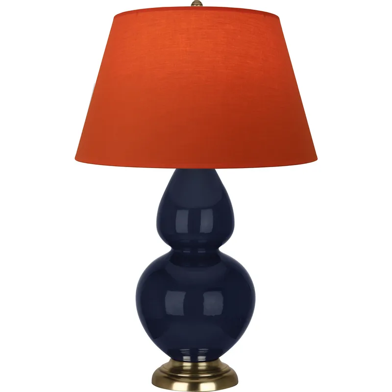 Double Gourd 31 inch 150 watt Midnight Blue Glazed Ceramic with Antique Brass Table Lamp Portable Light in Tangerine with Taupe