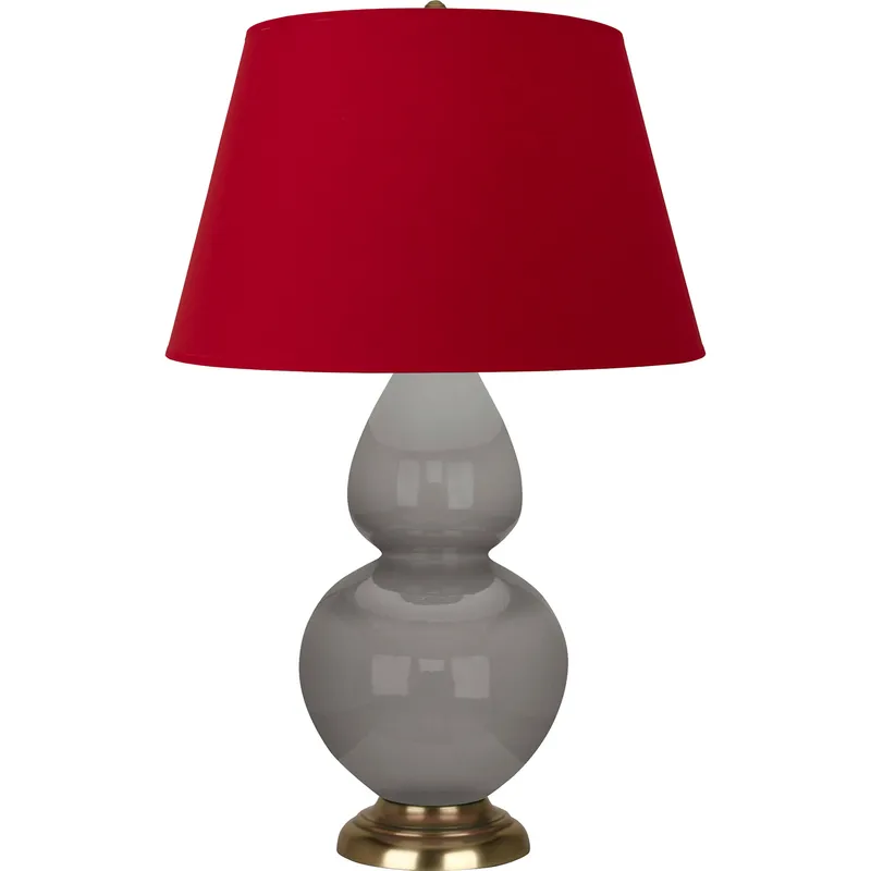 Double Gourd 31 inch 150 watt Smokey Taupe Glazed Ceramic with Antique Natural Brass Table Lamp Portable Light in Smoky Taupe, Rose Red with Ink Black