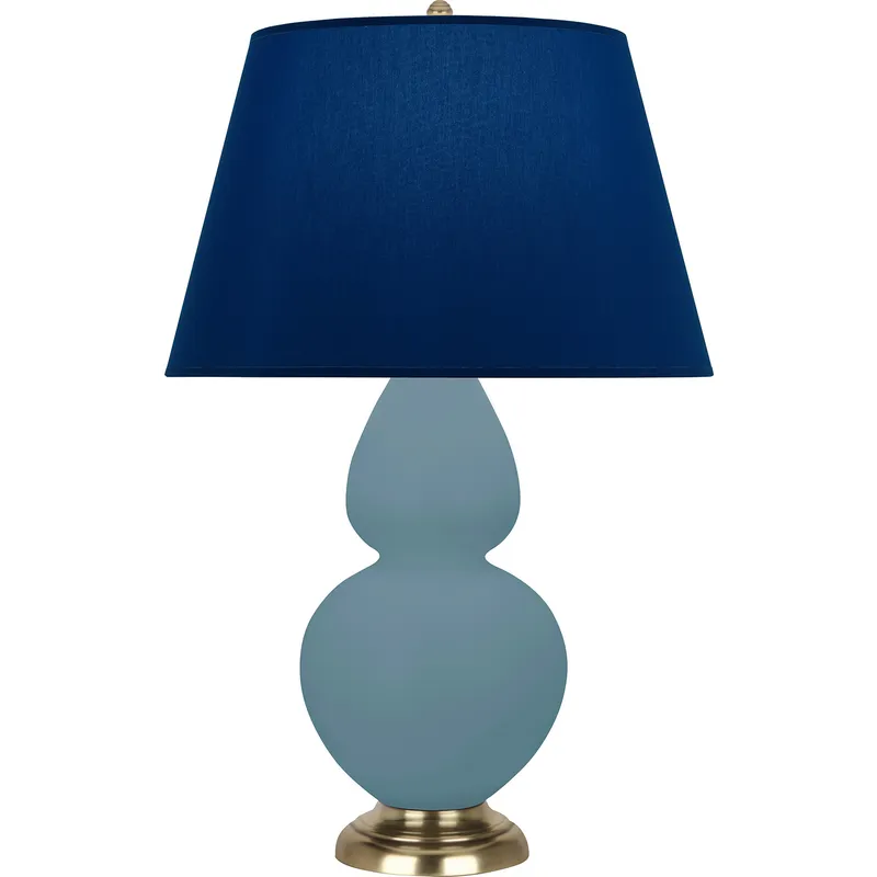 Double Gourd 31 inch 150 watt Matte Steel Blue Glazed Ceramic with Antique Brass Table Lamp Portable Light in Navy with Gray