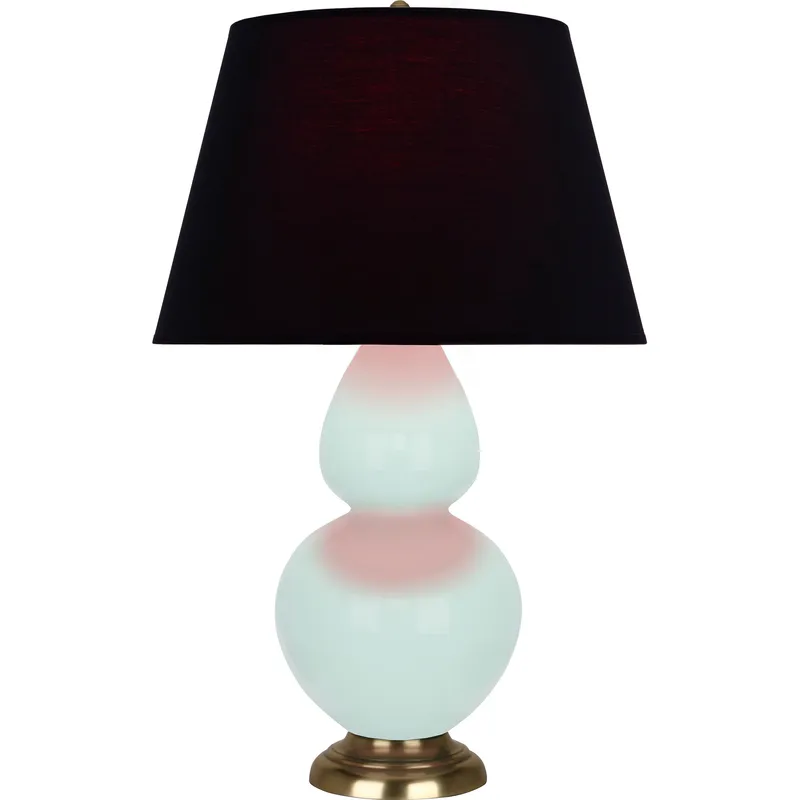 Double Gourd 31 inch 150 watt Mint with Antique Brass Table Lamp Portable Light in Ink Black with Rose Red