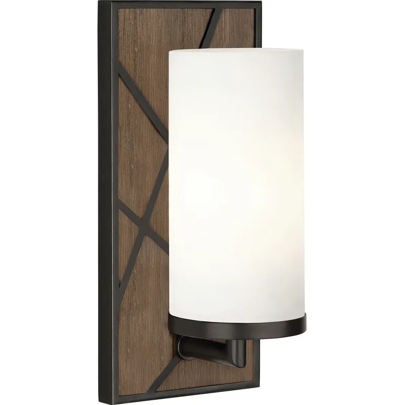 Michael Berman Bond 1 Light 5.5 inch Smoked Walnut Wood Wall Sconce Wall Light in Deep Patina Bronze, Frosted Cased White Glass