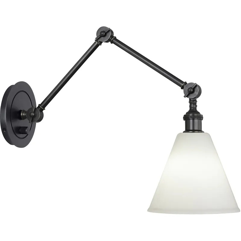 Alloy 28.75 inch 60 watt Deep Patina Bronze Swing Arm Wall Sconce Wall Light in Cased White Glass