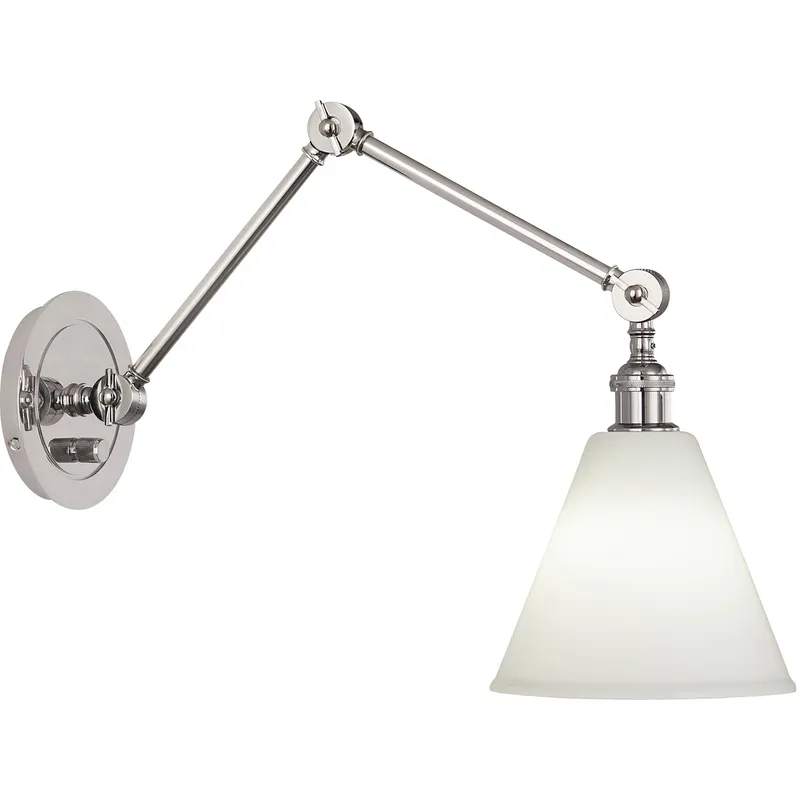 Alloy 28.75 inch 60 watt Polished Nickel Swing Arm Wall Sconce Wall Light in Cased White Glass