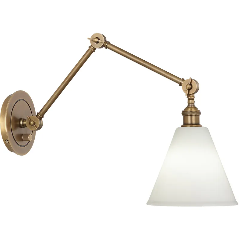 Alloy 28.75 inch 60 watt Warm Brass Swing Arm Wall Sconce Wall Light in Cased White Glass