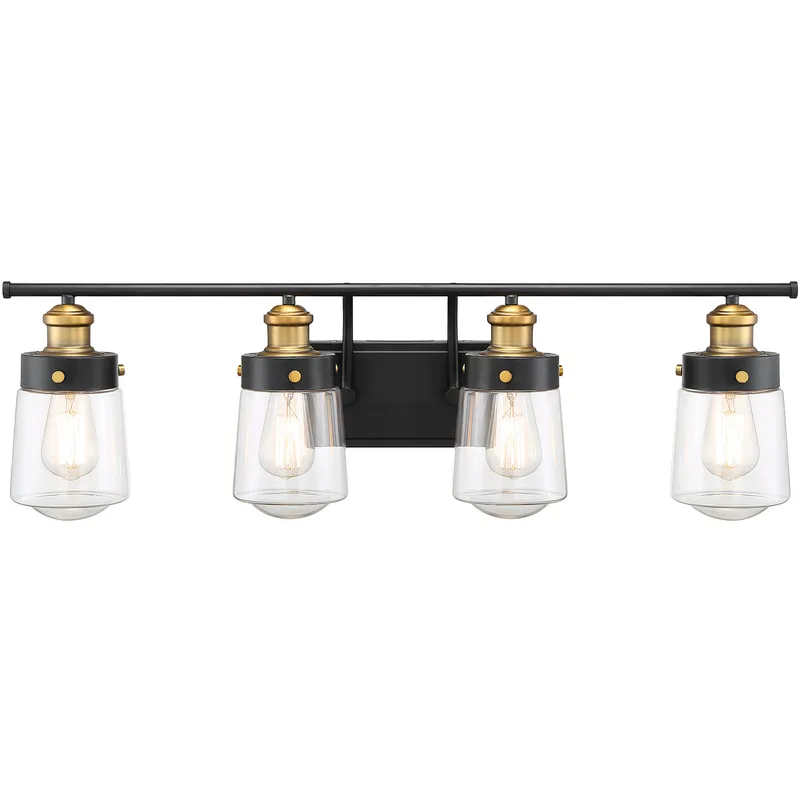Macauley 4 Light 32 inch Vintage Black with Warm Brass Bathroom Vanity Light Wall Light