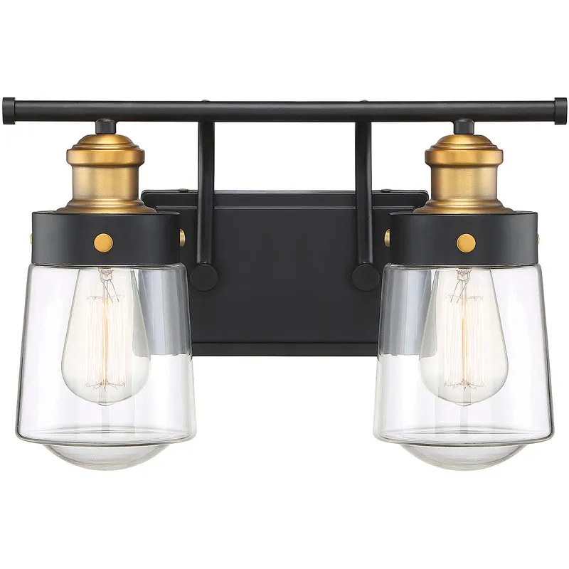 Macauley 2 Light 14.5 inch Vintage Black with Warm Brass Bathroom Vanity Light Wall Light