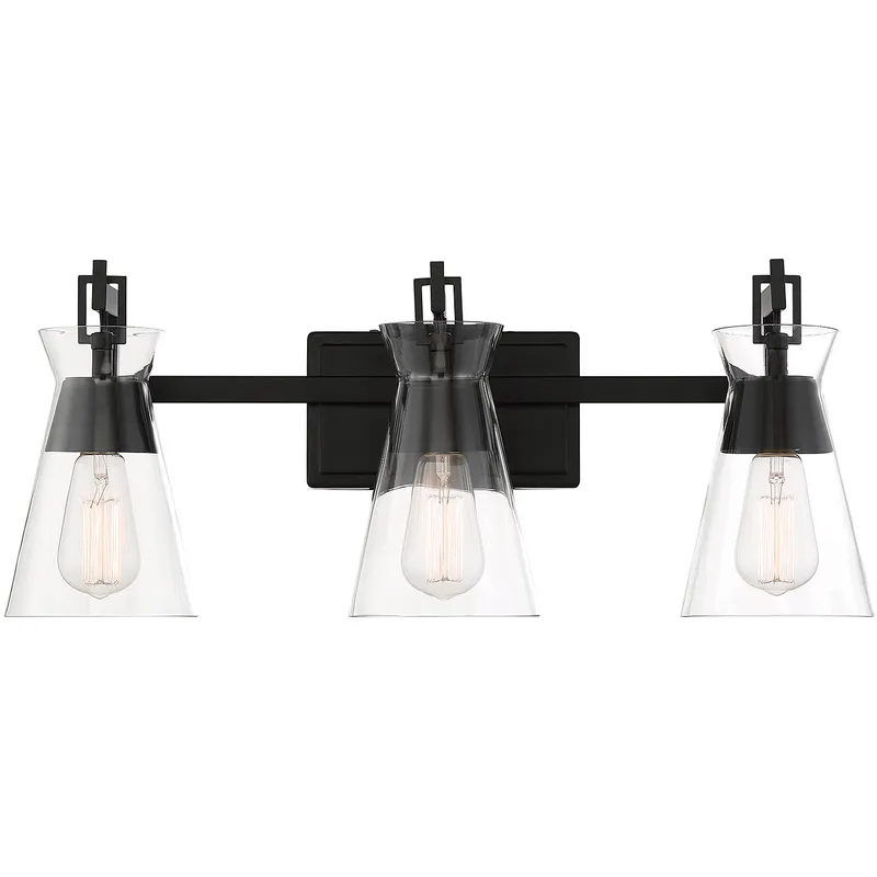 Lakewood 3 Light 24 inch Black Bathroom Vanity Light Wall Light, Essentials