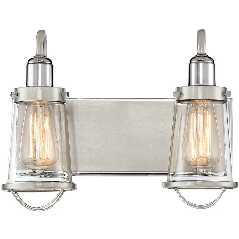 Lansing 2 Light 13.5 inch Satin Nickel with Polished Nickel Accents Bathroom Vanity Light Wall Light