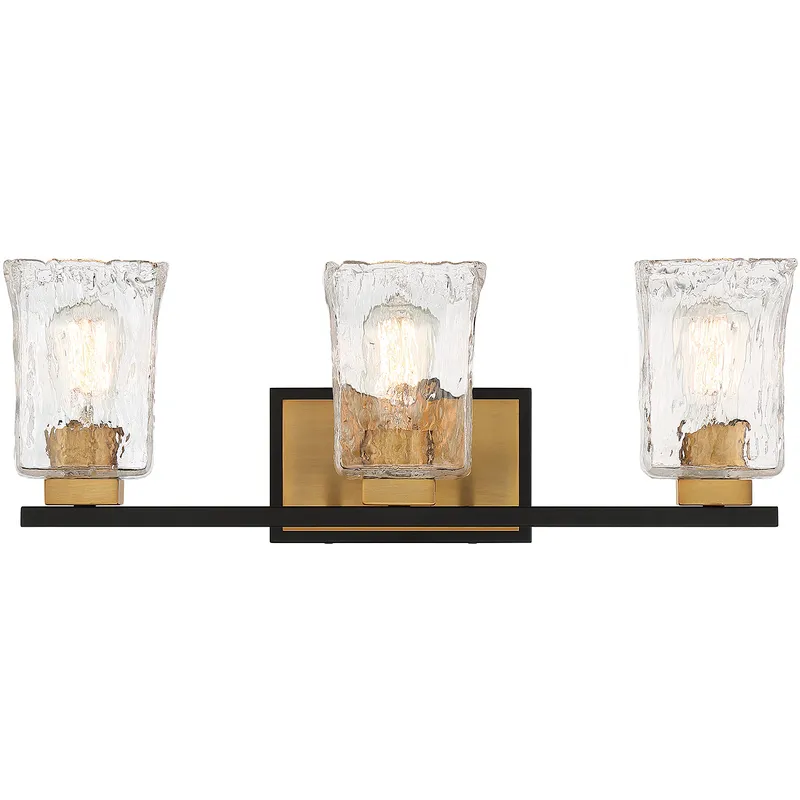 Sidney 3 Light 23 inch Black with Warm Brass Accents Bathroom Vanity Light Wall Light