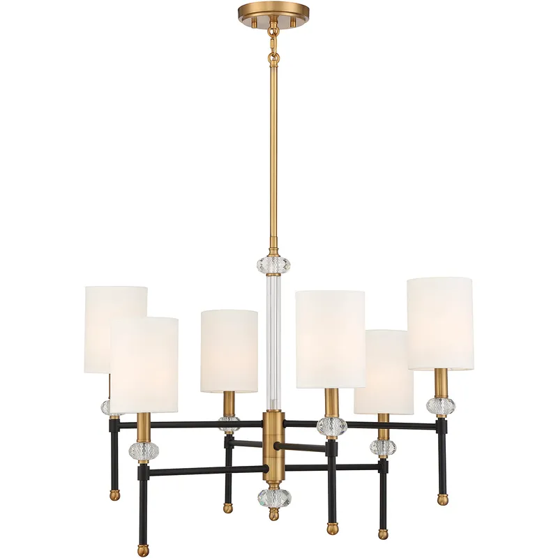 Tivoli 6 Light 28 inch Black with Warm Brass Accents Chandelier Ceiling Light
