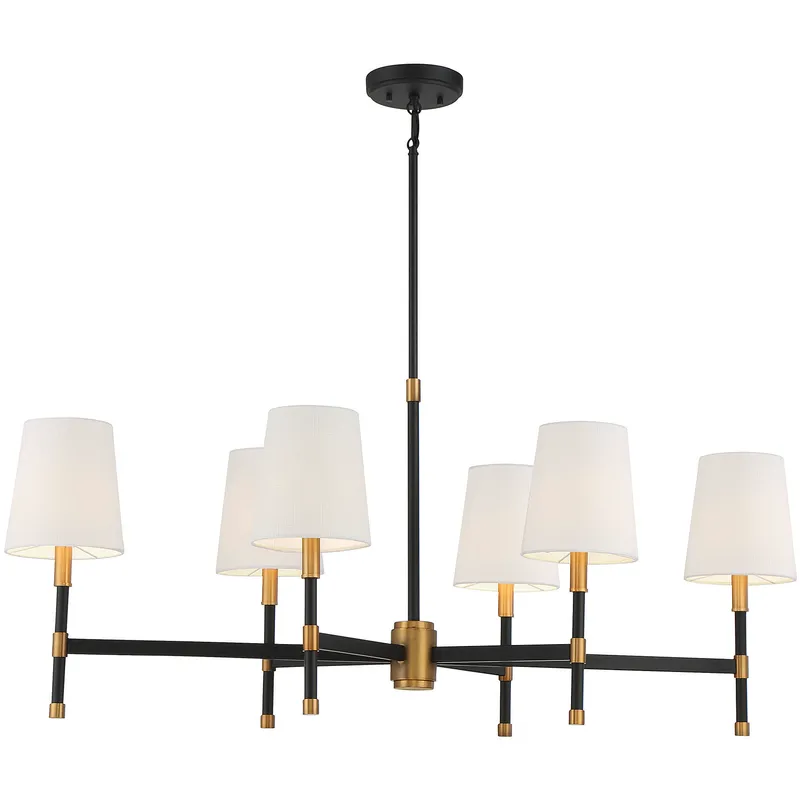 Brody 6 Light 41 inch Black with Warm Brass Accents Linear Chandelier Ceiling Light, Essentials