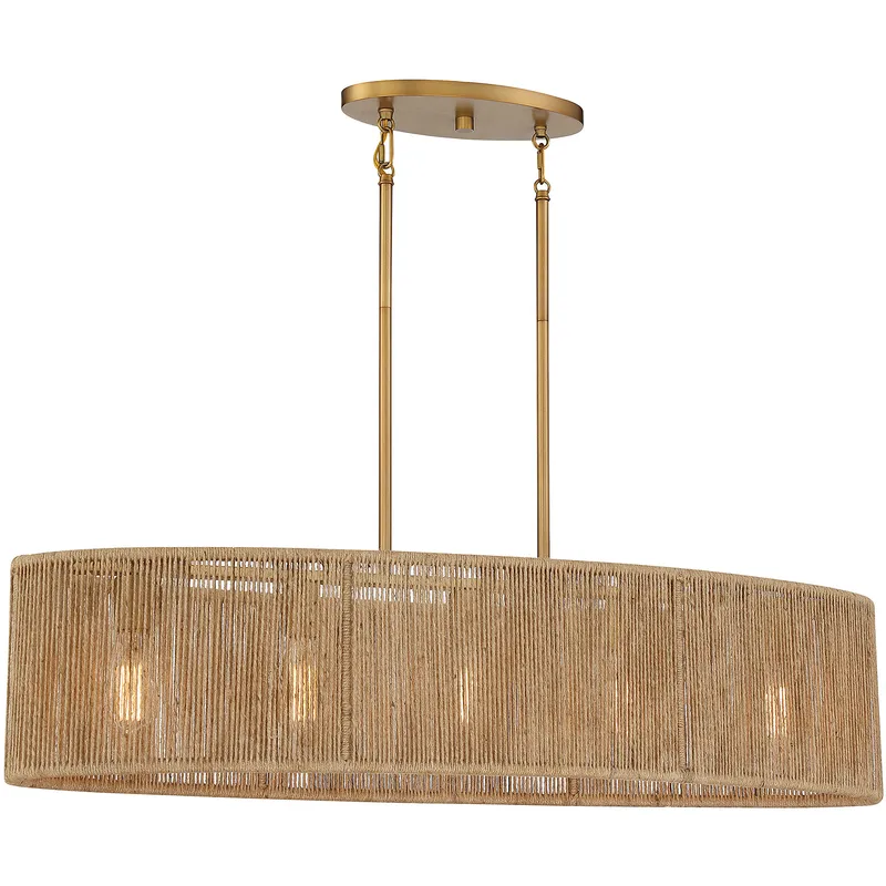 Ashe 5 Light 42 inch Warm Brass and Rope Linear Chandelier Ceiling Light, Oval