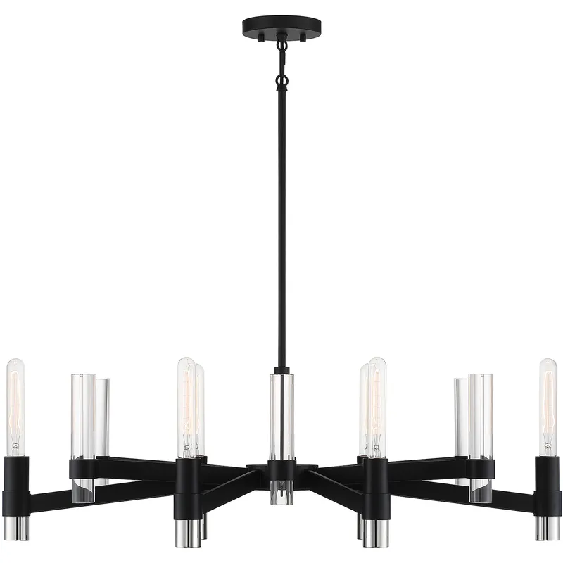 Windamere 6 Light 36 inch Textured Black with Polished Nickel Accents Linear Chandelier Ceiling Light, Lighting One (Open)