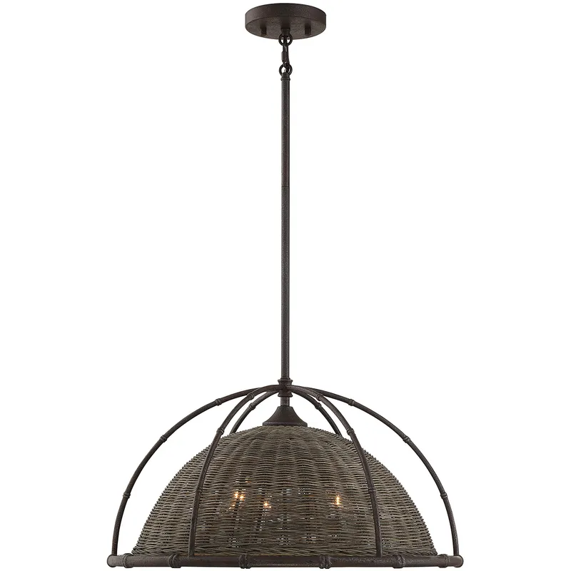 Trentino 3 Light 21.75 inch Gunsmoke with Gray Rattan Pendant Ceiling Light