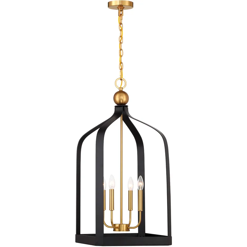 Sheffield 4 Light 15 inch Black with Warm Brass Accents Pendant Ceiling Light