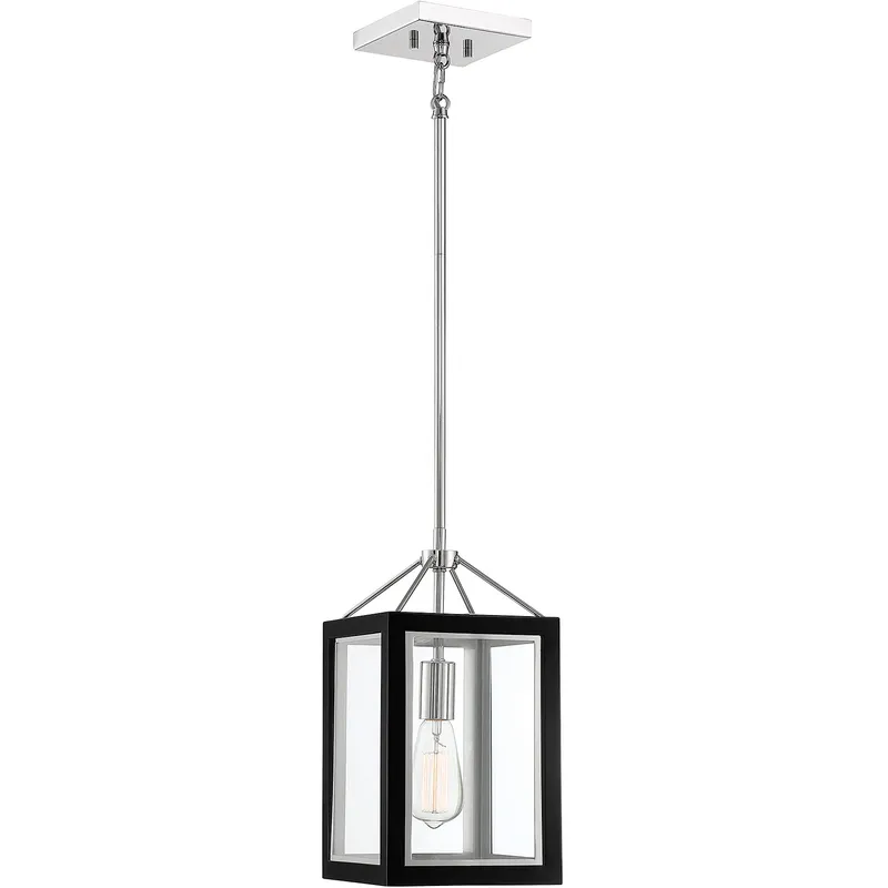 Carlton 1 Light 8 inch Black with Polished Nickel Accents Pendant Ceiling Light in Matte Black with Polished Nickel