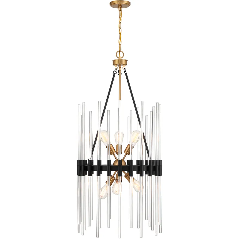 Santiago 6 Light 20 inch Black with Warm Brass Accents Pendant Ceiling Light