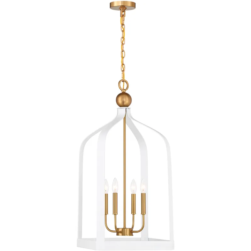 Sheffield 4 Light 15 inch White with Warm Brass Accents Pendant Ceiling Light in White/Warm Brass