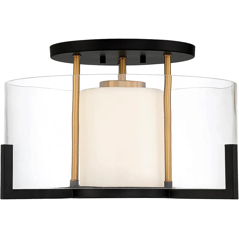 Eaton 1 Light 17 inch Black with Warm Brass Accents Semi-Flush Ceiling Light