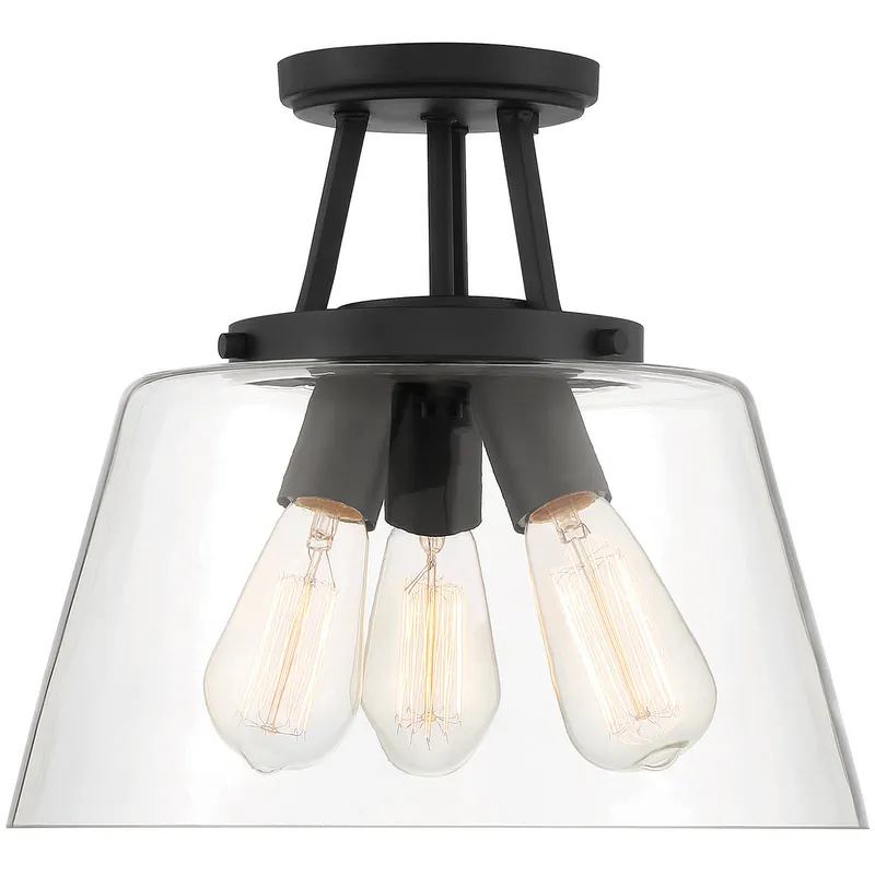Calhoun 3 Light 13 inch Matte Black Semi-Flush Ceiling Light, Essentials