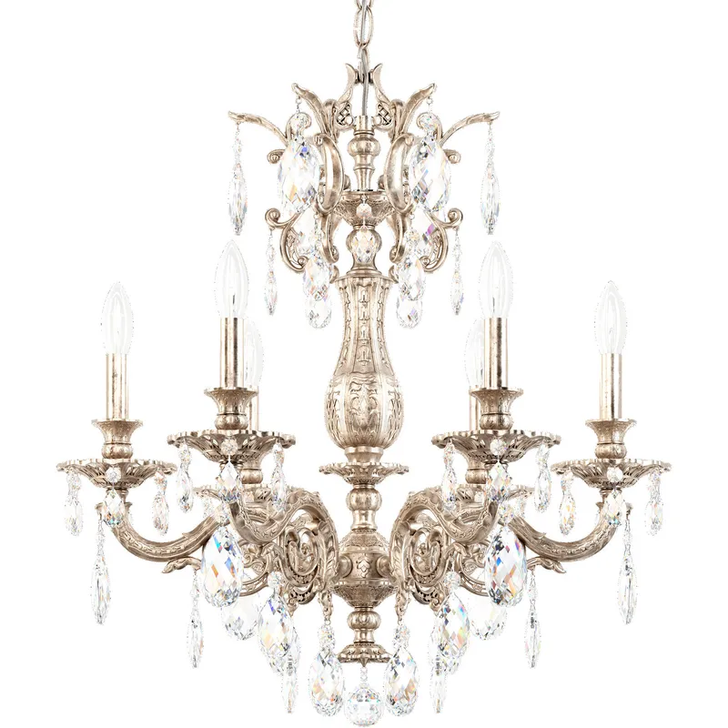 Milano 6 Light Antique Silver Chandelier Ceiling Light in Heritage