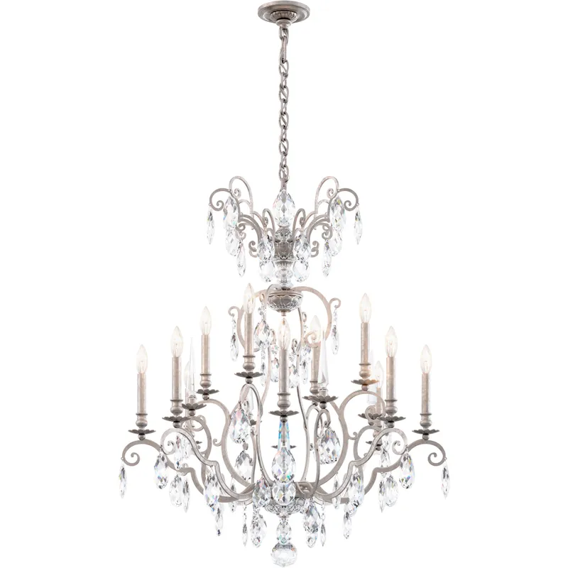 Renaissance Nouveau 12 Light 32 inch Antique Silver Chandelier Ceiling Light, Adjustable Height