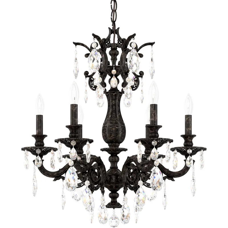 Milano 6 Light Etruscan Gold Chandelier Ceiling Light in Swarovski