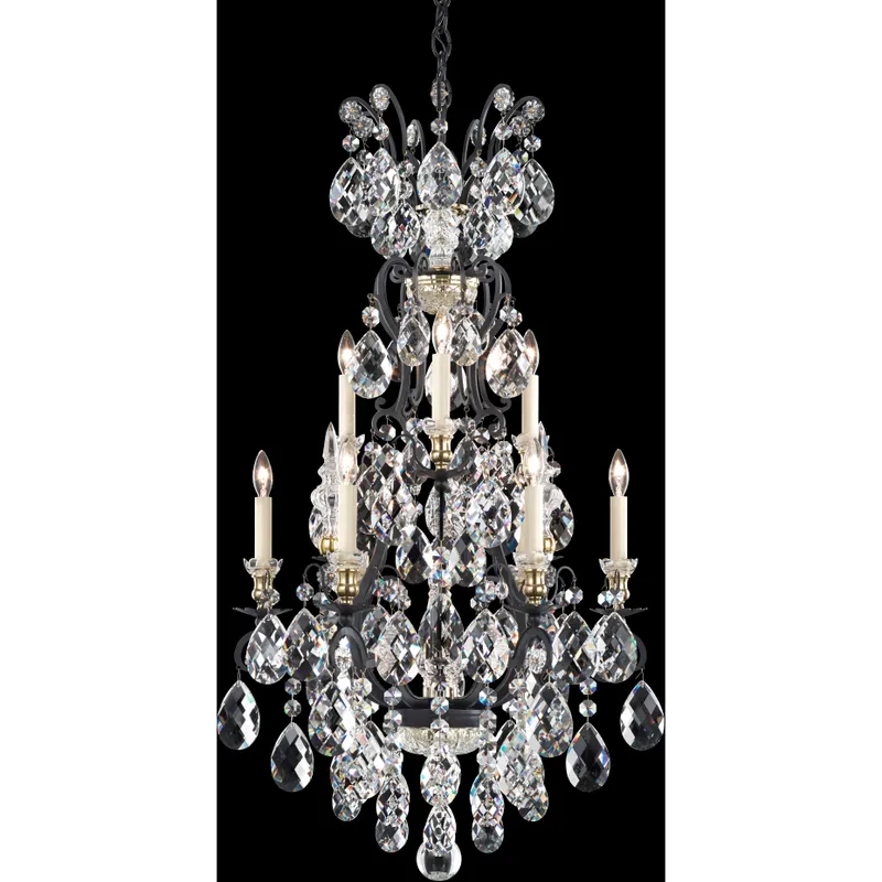 Renaissance 10 Light 21 inch Black Chandelier Ceiling Light in Swarovski