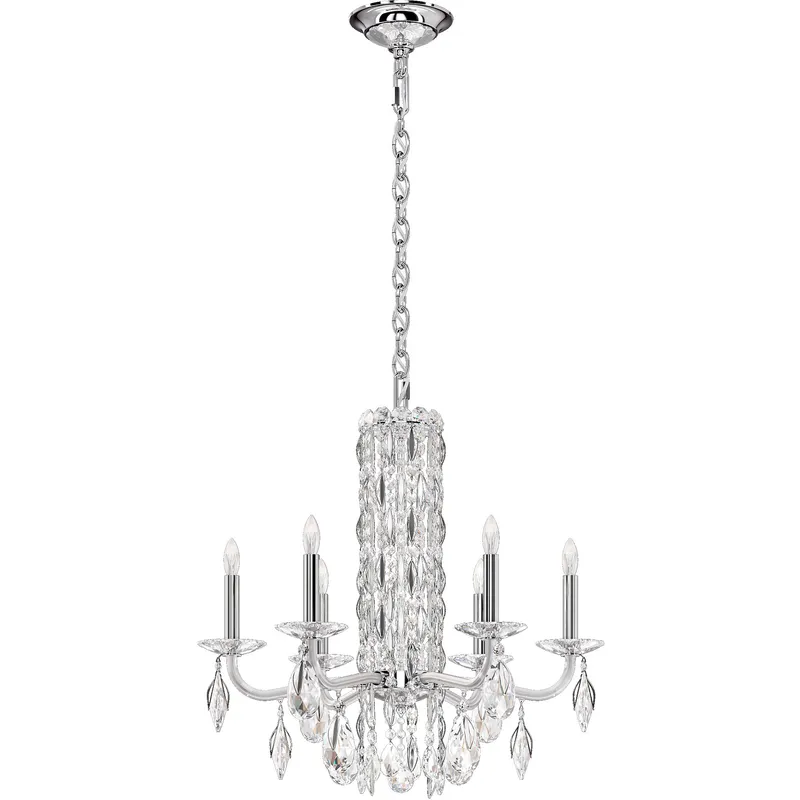 Siena 6 Light Polished Stainless Steel Chandelier Ceiling Light in Radiance, No Spikes