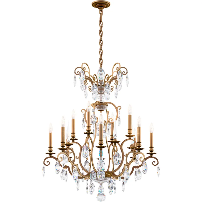 Renaissance Nouveau 12 Light 32 inch Etruscan Gold Chandelier Ceiling Light, Adjustable Height