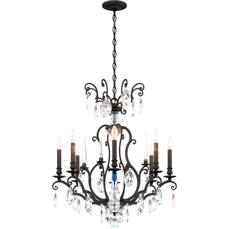 Renaissance Nouveau 8 Light 32 inch Black Chandelier Ceiling Light, Adjustable Height