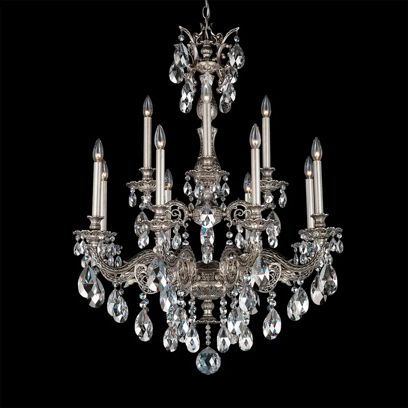 Milano 12 Light Antique Silver Chandelier Ceiling Light in Radiance