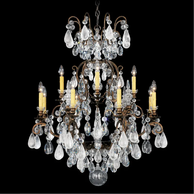 Renaissance Rock Crystal 13 Light 32 inch Heirloom Bronze Chandelier Ceiling Light in Rock Clear