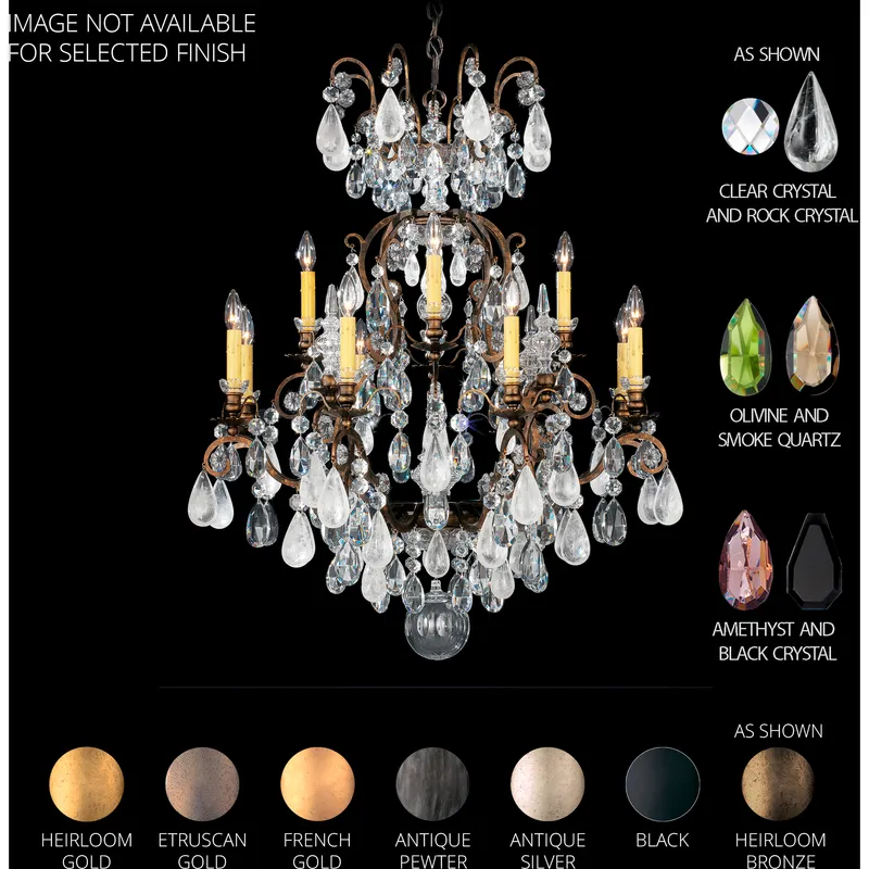 Renaissance Rock Crystal 13 Light Black Chandelier Ceiling Light in Rock Olivine and Smoke