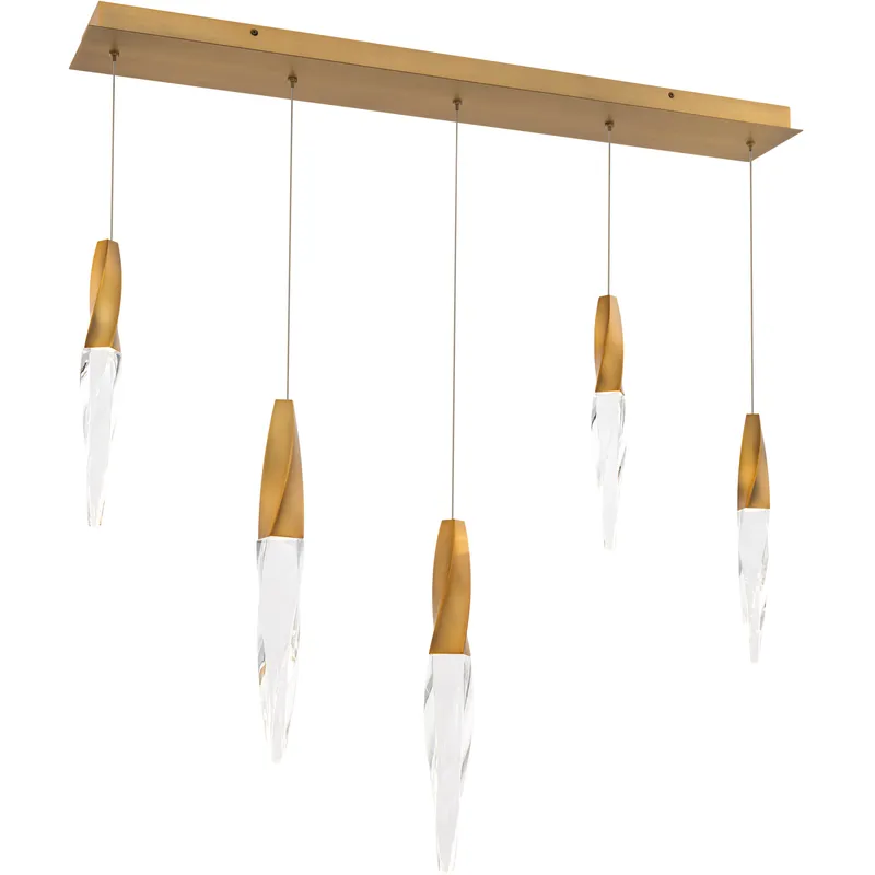 Beyond Kindjal LED 5.5 inch Aged Brass Multi-Light Pendant Ceiling Light, Linear Canopy