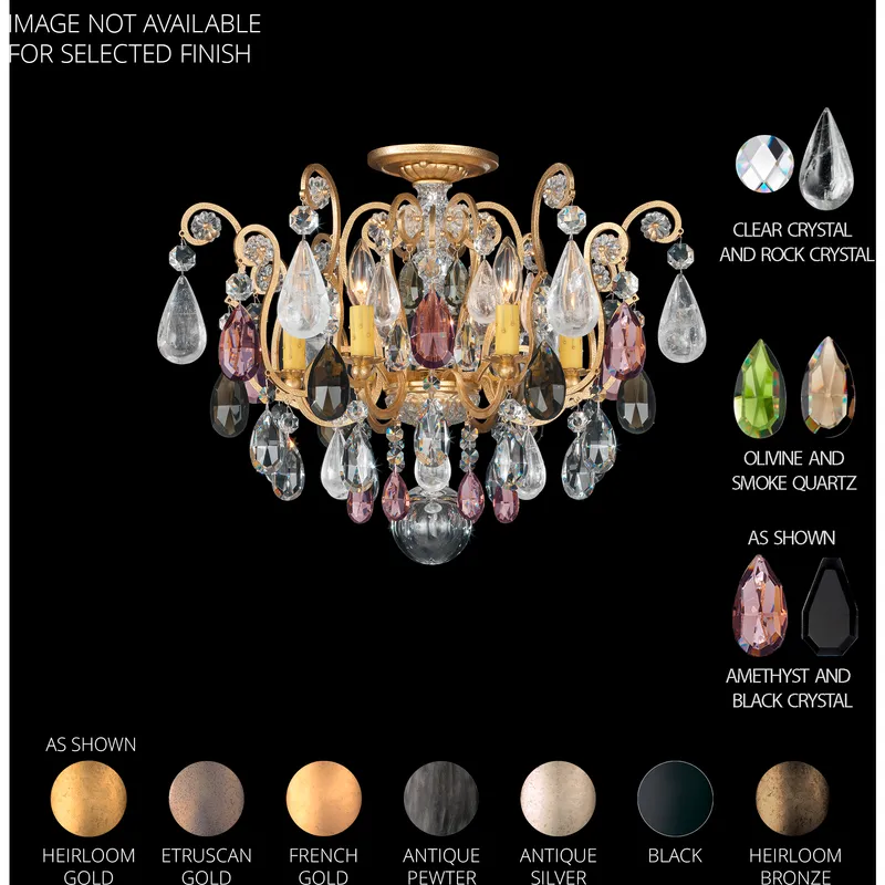 Renaissance Rock Crystal 6 Light Black Semi-Flush Mount Ceiling Light in Rock Olivine and Smoke