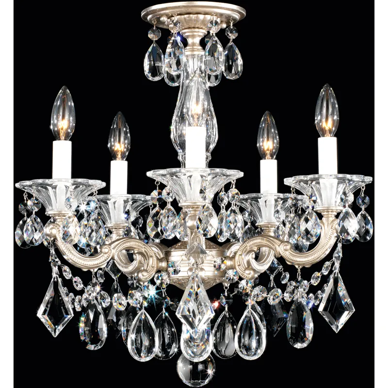 La Scala 5 Light Antique Silver Semi-Flush Mount Ceiling Light in Radiance