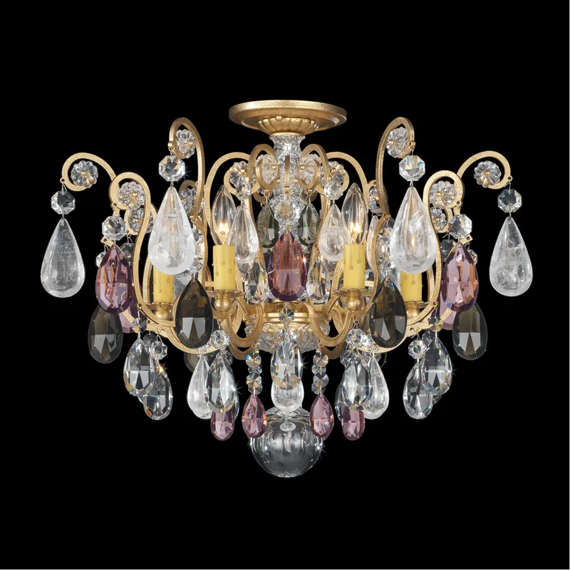 Renaissance Rock Crystal 6 Light 20 inch Heirloom Gold Semi-Flush Mount Ceiling Light in Rock Olivine and Smoke
