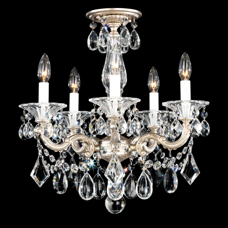 La Scala 5 Light 18 inch Antique Silver Semi-Flush Mount Ceiling Light in Antique Silver Cast, Convertible to Pendant