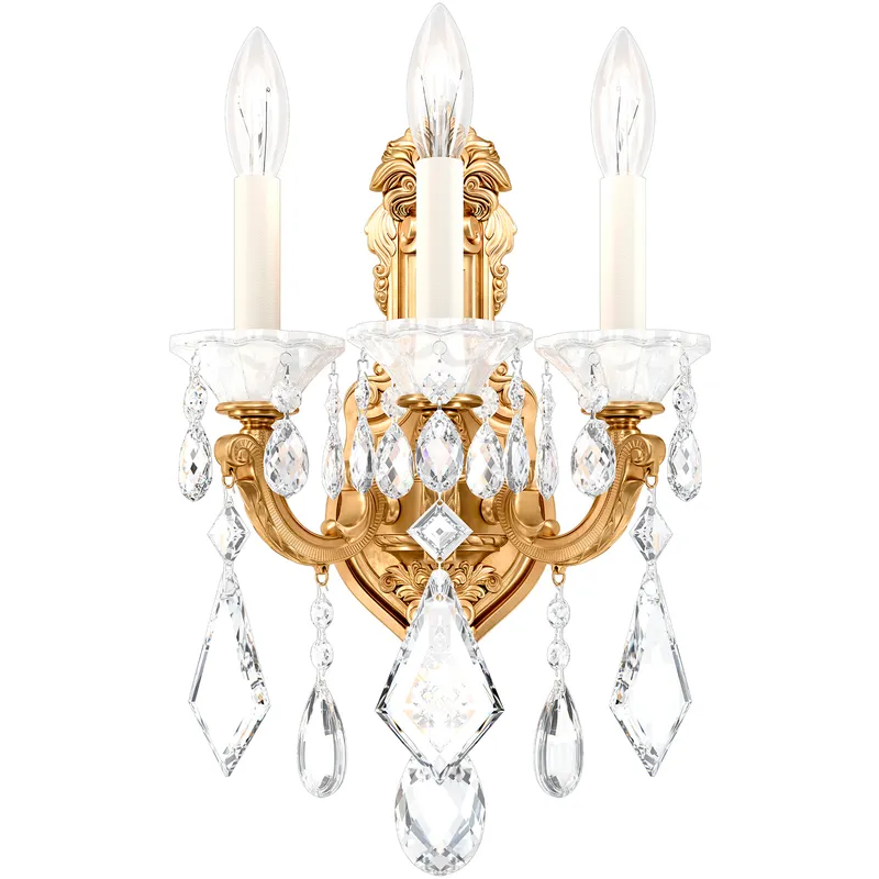 La Scala 3 Light 7.5 inch French Gold Wall Sconce Wall Light in Heritage, French Gold Cast