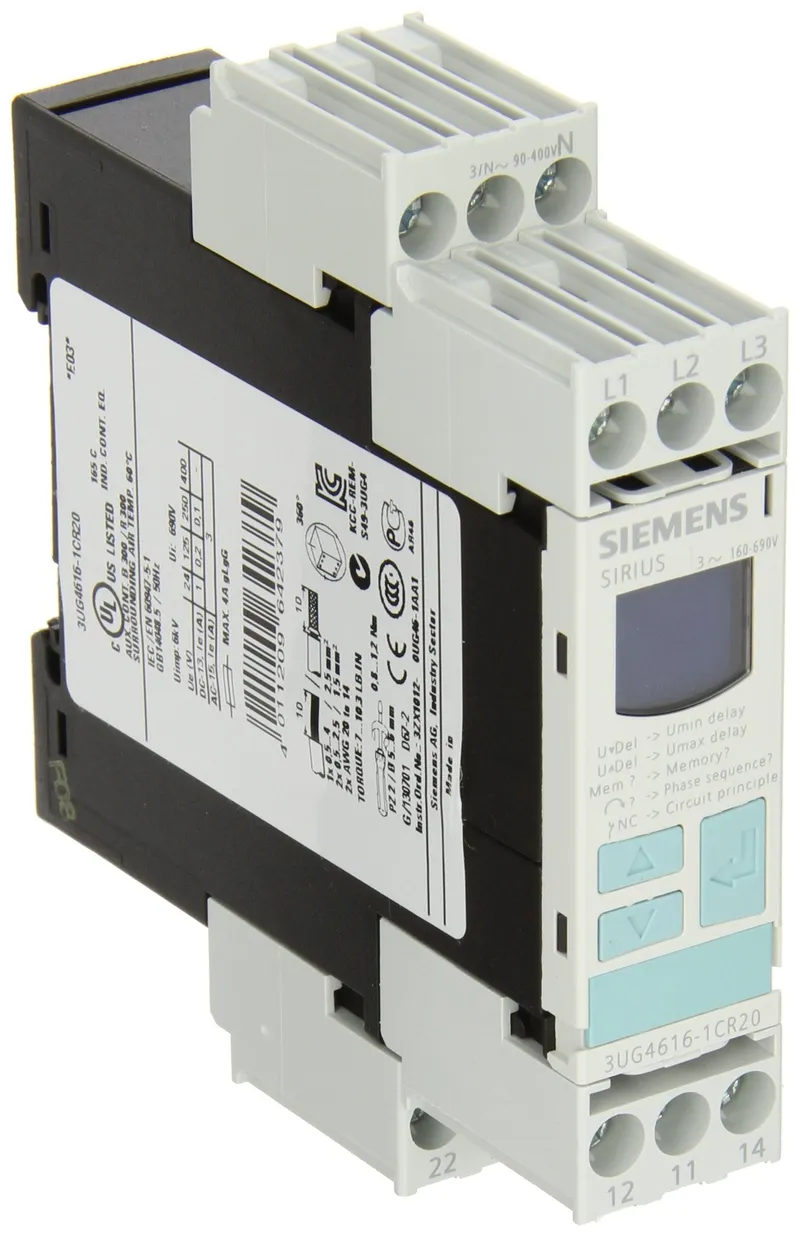 Siemens 3UG4615-1CR20 Voltage Monitoring Relay 160 to 690 VAC 0.1 to 20 Second 2CO 3-Pole
