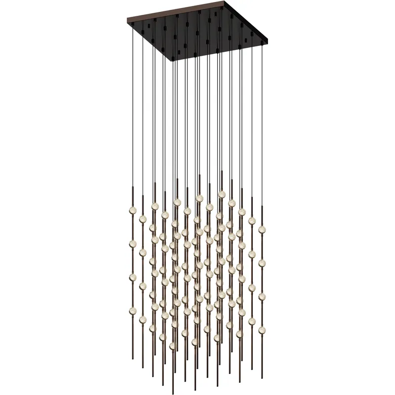 Constellation Cosmic Cube LED 20.5 inch Espresso Black Chandelier Ceiling Light in 3000K, Clear Faceted Acrylic, 10 FT. Cord