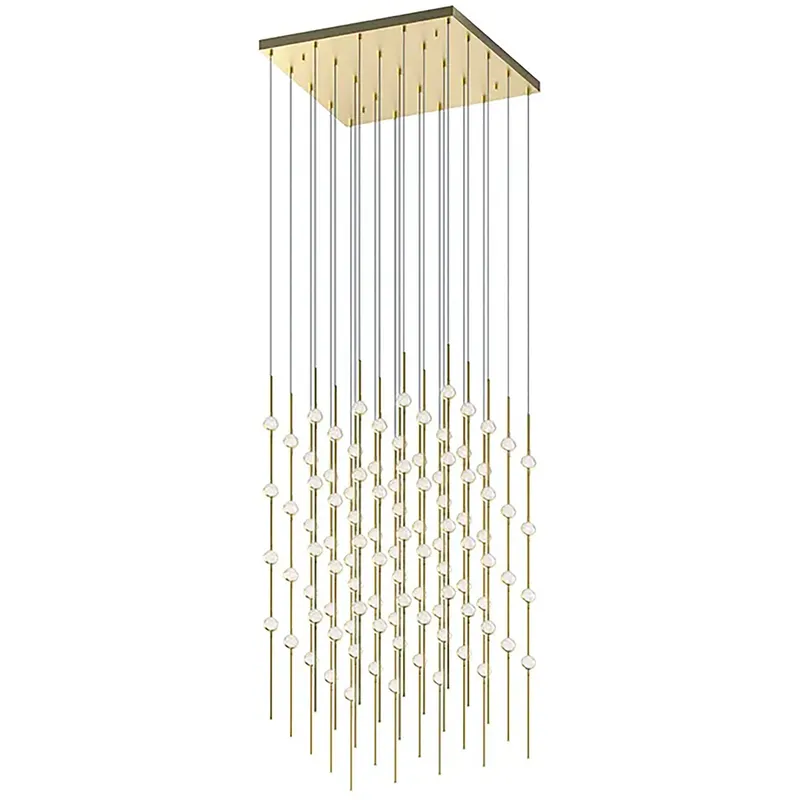 Constellation Cosmic Cube LED 20.5 inch Satin Brass Chandelier Ceiling Light in 2700K, Clear Faceted Acrylic, 10 FT. Cord