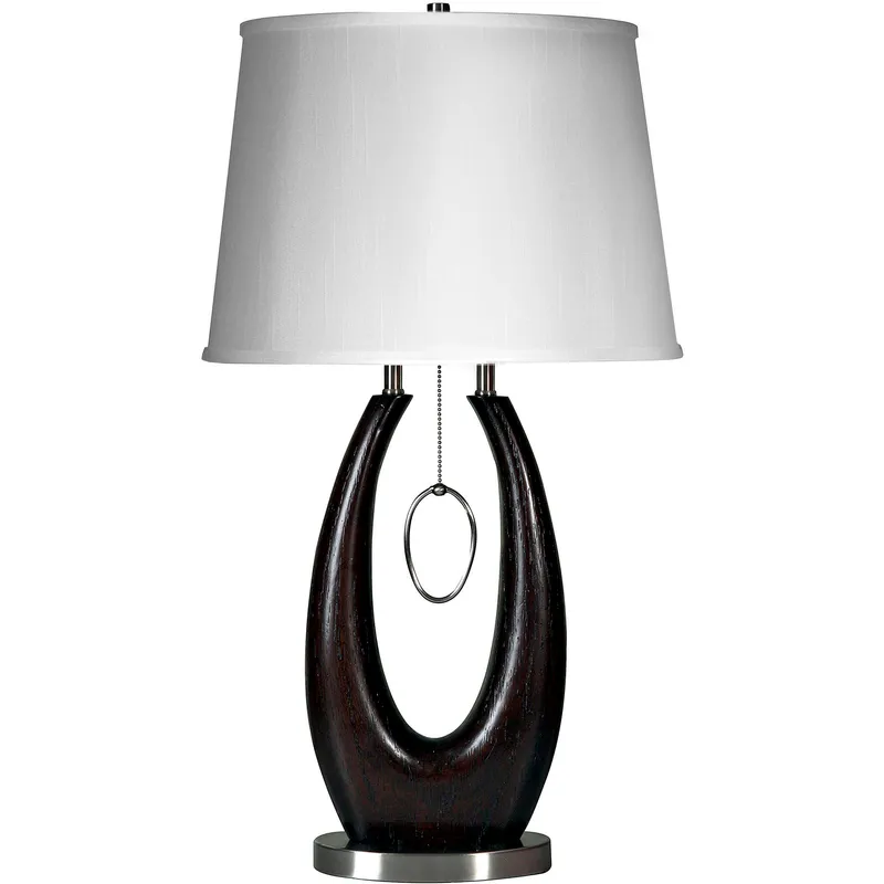 Signature 29 inch 100 watt Brushed Steel and Walnut Table Lamp Portable Light