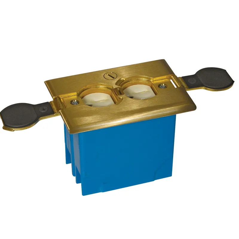 Adjustable Floor Box, 1-Gang, Duplex Cover, 3.300" Depth, Brass