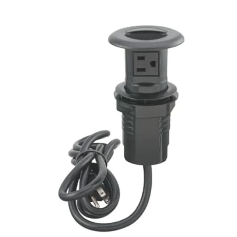 Retractable Work Surface Receptacle, With 6' AC Power Cord, Black